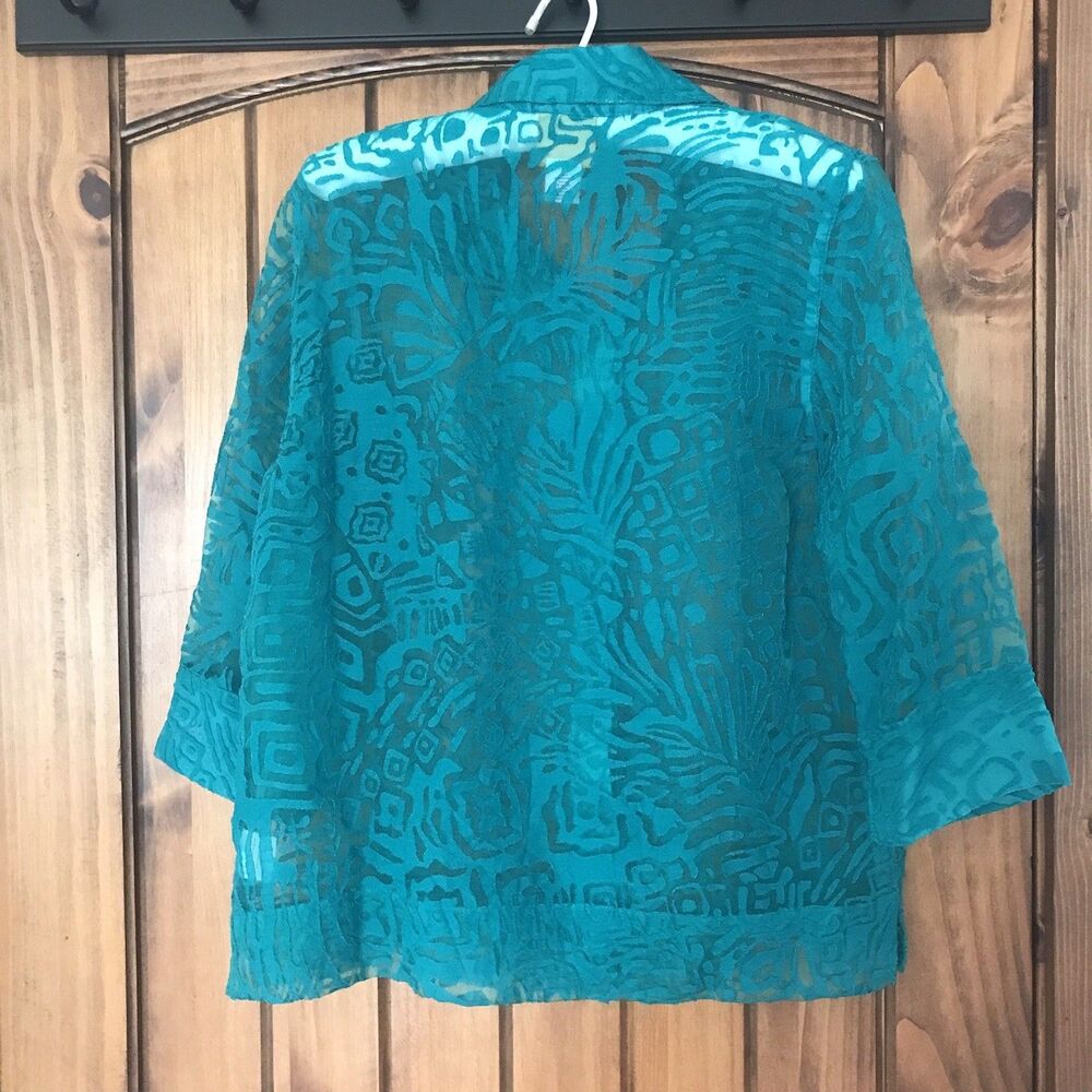 Ruby Rd Burnout Button Down Green Top Semi-Sheer … - image 3